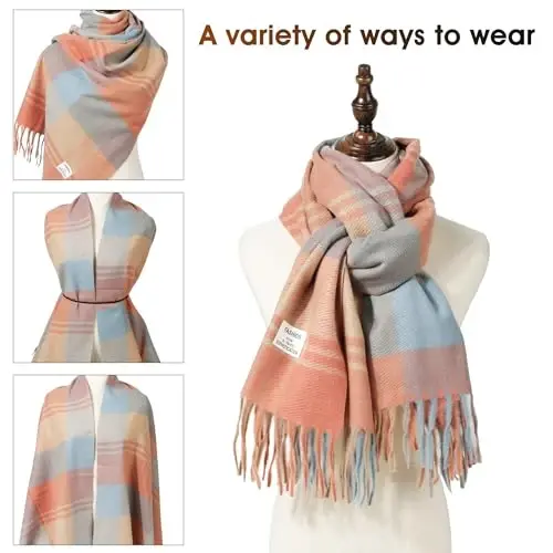 Women's Winter Scarf Large Warm Shawl Wraps Plaid Oversized Thick Scarves - 4