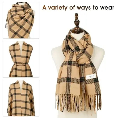 Women's Winter Scarf Large Warm Shawl Wraps Plaid Oversized Thick Scarves - 4