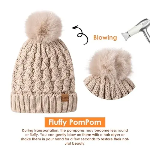 Women Winter Beanie Hat Gloves Set Pom Hat with Warm Fleece Lined Touchscreen Gloves for Cold Weather - 3