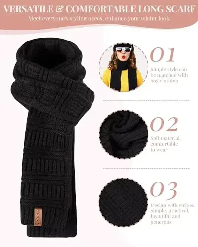 Womens Winter Beanie Scarf Gloves Set, Pom Pom Hat with Warm Fleece Lined Long Knit Scarf Touchscreen Gloves for Cold Weather - 5