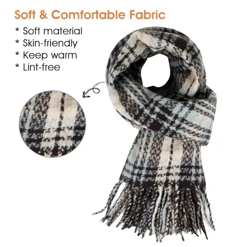 Women's Winter Scarf Large Warm Shawl Classic Tassel Plaid Oversized Scarves Thick Wraps - 3