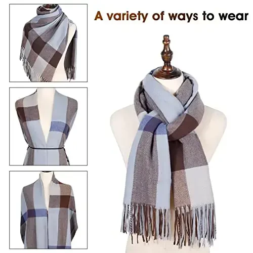 Women's Winter Scarf Large Warm Shawl Classic Tassel Plaid Oversized Scarves Thick Wraps - 5