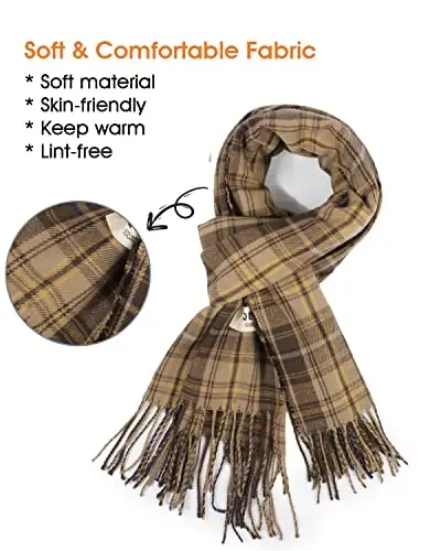 Women's Winter Scarf Large Warm Shawl Classic Tassel Plaid Oversized Scarves Thick Wraps - 2