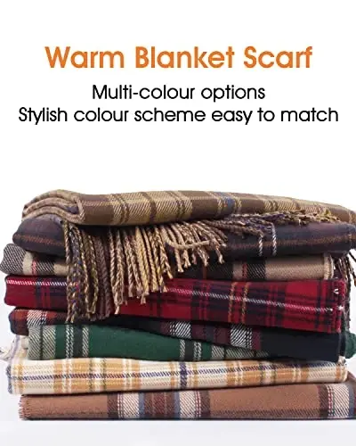 Women's Winter Scarf Large Warm Shawl Classic Tassel Plaid Oversized Scarves Thick Wraps - 4