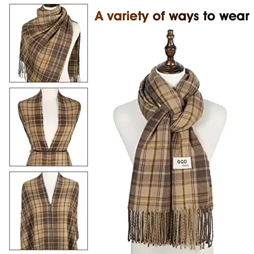 Women's Winter Scarf Large Warm Shawl Classic Tassel Plaid Oversized Scarves Thick Wraps - 5