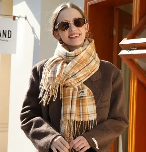 Women's Winter Scarf Large Warm Shawl Classic Tassel Plaid Oversized Scarves Thick Wraps - 6