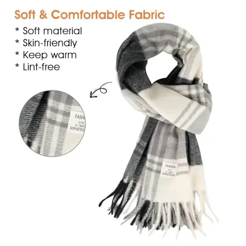 Women's Winter Scarf Large Warm Shawl Classic Tassel Plaid Oversized Scarves Thick Wraps - 2
