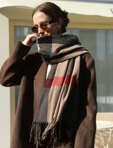 Women's Winter Scarf Large Warm Shawl Classic Tassel Plaid Oversized Scarves Thick Wraps - 6