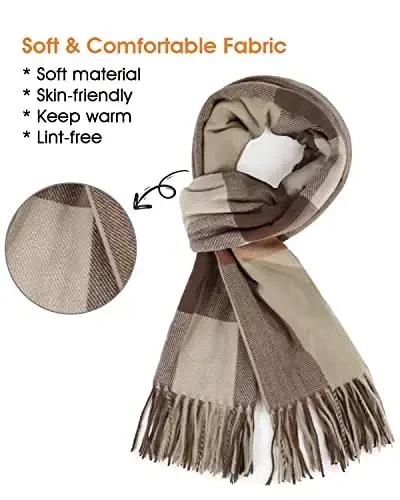 Women's Winter Scarf Large Warm Shawl Classic Tassel Plaid Oversized Scarves Thick Wraps - 2