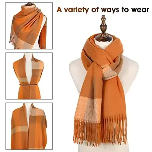 Women's Winter Scarf Large Warm Shawl Classic Tassel Plaid Oversized Scarves Thick Wraps - 5
