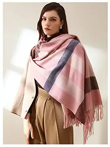 Women's Winter Scarf Large Warm Shawl Classic Tassel Plaid Oversized Scarves Thick Wraps - 5