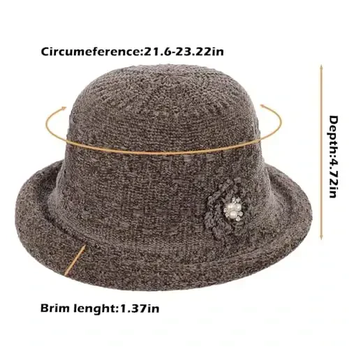 Women Winter Knit 1920s Vintage Bucket Bowler Hat Round Brim Warm Hat - WOMEN (1)