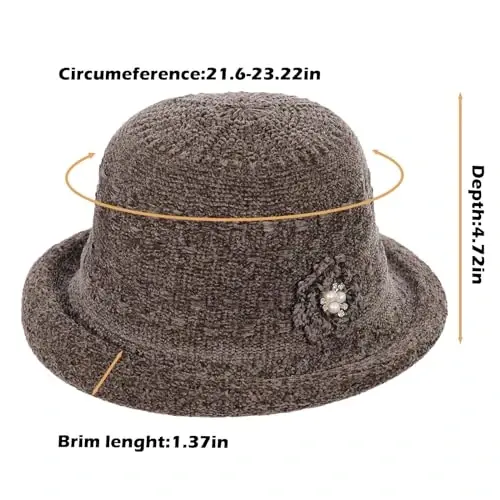 Women Winter Knit 1920s Vintage Bucket Bowler Hat Round Brim Warm Hat - 2