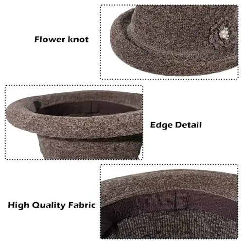 Women Winter Knit 1920s Vintage Bucket Bowler Hat Round Brim Warm Hat - 3