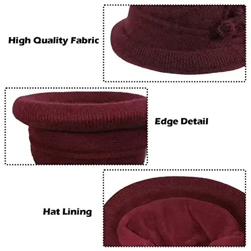 Women Winter Knit 1920s Vintage Bucket Bowler Hat Round Brim Warm Hat - 3