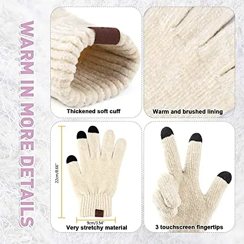 Womens Winter Knit Warm Hat Beanie Long Scarf Touch Screen Gloves Set Skull Caps Neck Scarves for Women - 4