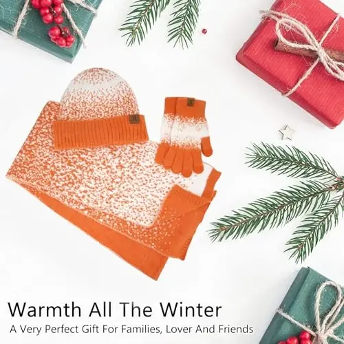 Womens Winter Knit Beanie Hats and Touchscreen Gloves Long Scarf Set with Warm Fleece Lined Skull Caps Scarves for Women - 5