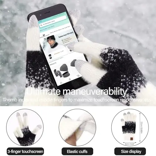 Womens Winter Knit Beanie Hats and Touchscreen Gloves Long Scarf Set with Warm Fleece Lined Skull Caps Scarves for Women - 4