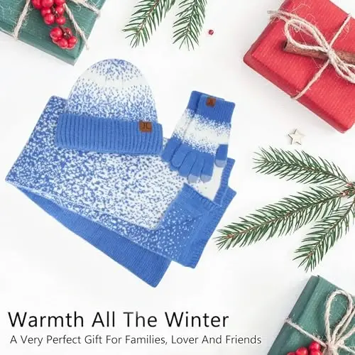 Womens Winter Knit Beanie Hats and Touchscreen Gloves Long Scarf Set with Warm Fleece Lined Skull Caps Scarves for Women - 5