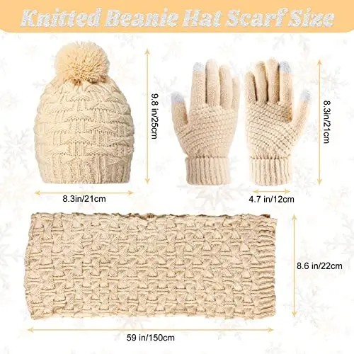 JenPen 4 Pcs Winter Hat Scarf and Gloves Set for Women Include Ear Cover Cold Weather Scarf Hat Knit Beanie Gloves - JENPEN (1)