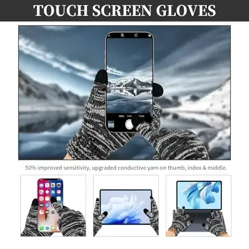 Womens Winter Warm Beanie Hat Touchscreen Gloves Lone Neck Scarf Set with Fleece Lined Pom Skull Cap Gift for Women 3PCS - 3