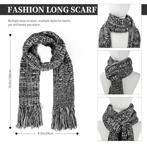 Womens Winter Warm Beanie Hat Touchscreen Gloves Lone Neck Scarf Set with Fleece Lined Pom Skull Cap Gift for Women 3PCS - 4