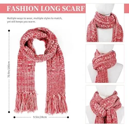 Womens Winter Warm Beanie Hat Touchscreen Gloves Lone Neck Scarf Set with Fleece Lined Pom Skull Cap Gift for Women 3PCS - 4