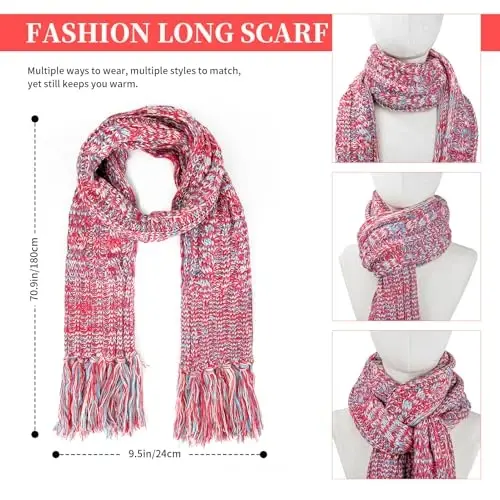 Womens Winter Warm Beanie Hat Touchscreen Gloves Lone Neck Scarf Set with Fleece Lined Pom Skull Cap Gift for Women 3PCS - 4