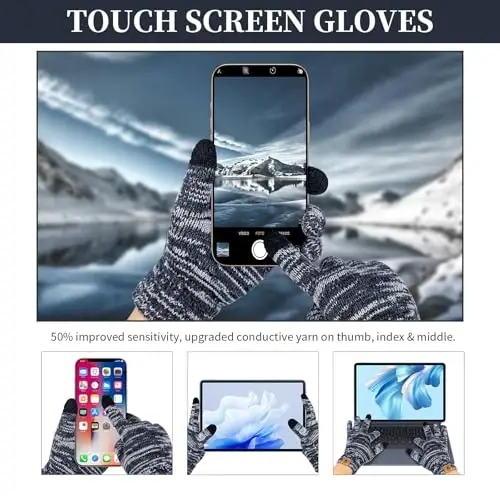 Womens Winter Warm Beanie Hat Touchscreen Gloves Lone Neck Scarf Set with Fleece Lined Pom Skull Cap Gift for Women 3PCS - 3