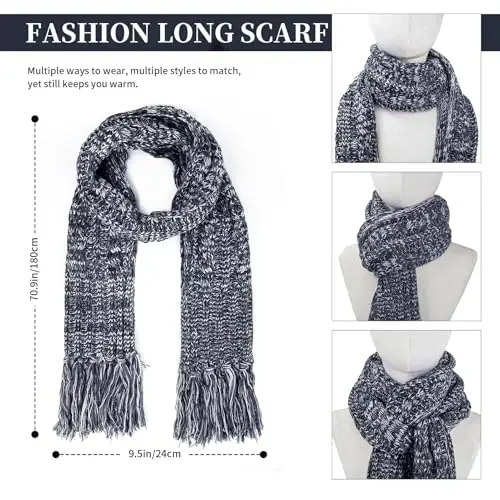 Womens Winter Warm Beanie Hat Touchscreen Gloves Lone Neck Scarf Set with Fleece Lined Pom Skull Cap Gift for Women 3PCS - 4