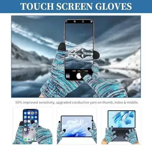 Womens Winter Warm Beanie Hat Touchscreen Gloves Lone Neck Scarf Set with Fleece Lined Pom Skull Cap Gift for Women 3PCS - 3