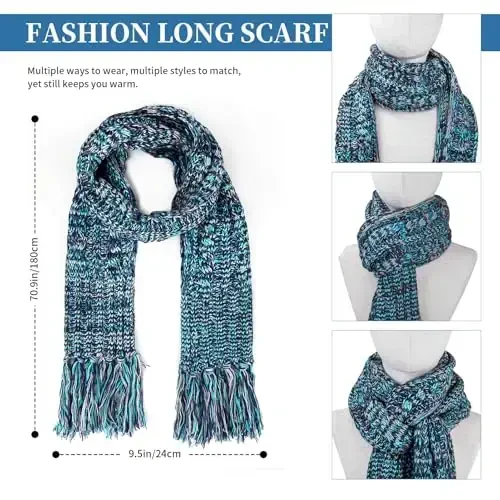 Womens Winter Warm Beanie Hat Touchscreen Gloves Lone Neck Scarf Set with Fleece Lined Pom Skull Cap Gift for Women 3PCS - 4