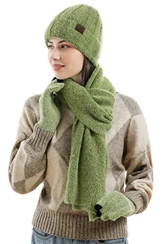 FZ FANTASTIC ZONE Women Winter Beanie Hat and Scarf Warm Touchscreen Gloves | Thick Thermal Driving Run Snow Ski Gloves for Cold Weather, Knit Beanies Hats Fleece Long Scarves Skull Caps Gifts for Women - 5