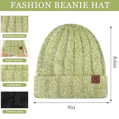 Womens Winter Warm Knit Beanie Hat Touchscreen Gloves Long Neck Scarf Set with Fleece Lined Skull Caps Gifts for Women - 2