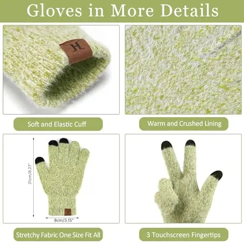 Womens Winter Warm Knit Beanie Hat Touchscreen Gloves Long Neck Scarf Set with Fleece Lined Skull Caps Gifts for Women - 3