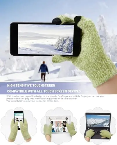 Womens Winter Warm Knit Beanie Hat Touchscreen Gloves Long Neck Scarf Set with Fleece Lined Skull Caps Gifts for Women - 4