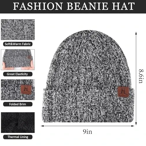 Womens Winter Warm Knit Beanie Hat Touchscreen Gloves Long Neck Scarf Set with Fleece Lined Skull Caps Gifts for Women - 2