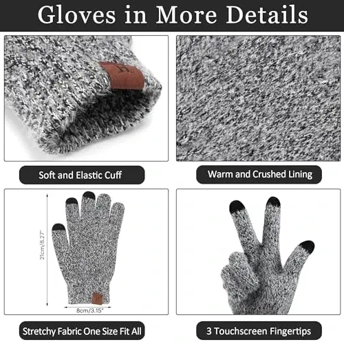 Womens Winter Warm Knit Beanie Hat Touchscreen Gloves Long Neck Scarf Set with Fleece Lined Skull Caps Gifts for Women - 3