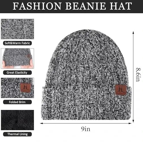 Womens Winter Warm Knit Beanie Hat Touchscreen Gloves Long Neck Scarf Set with Fleece Lined Skull Caps Gifts for Women 