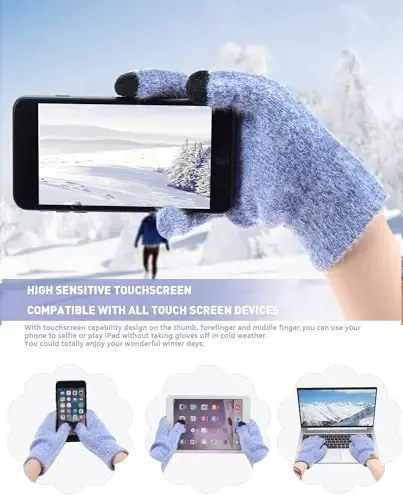 Womens Winter Warm Knit Beanie Hat Touchscreen Gloves Long Neck Scarf Set with Fleece Lined Skull Caps Gifts for Women - 4