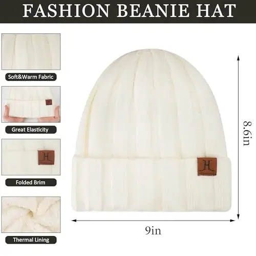 Womens Winter Warm Knit Beanie Hat Touchscreen Gloves Long Neck Scarf Set with Fleece Lined Skull Caps Gifts for Women - Modazone (1)