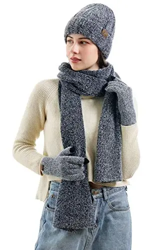 FZ FANTASTIC ZONE Women Winter Beanie Hat and Scarf Warm Touchscreen Gloves | Thick Thermal Driving Run Snow Ski Gloves for Cold Weather, Knit Beanies Hats Fleece Long Scarves Skull Caps Gifts for Women - 5