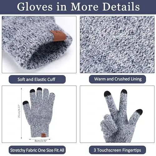 Womens Winter Warm Knit Beanie Hat Touchscreen Gloves Long Neck Scarf Set with Fleece Lined Skull Caps Gifts for Women - 3