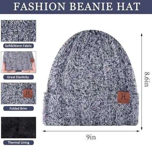 Womens Winter Warm Knit Beanie Hat Touchscreen Gloves Long Neck Scarf Set with Fleece Lined Skull Caps Gifts for Women 
