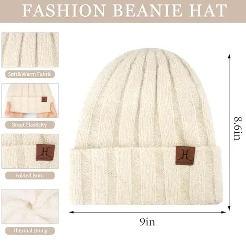 Womens Winter Warm Knit Beanie Hat Touchscreen Gloves Long Neck Scarf Set with Fleece Lined Skull Caps Gifts for Women 