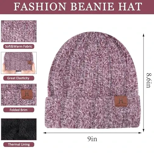 FZ FANTASTIC ZONE Women Winter Beanie Hat and Scarf Warm Touchscreen Gloves | Thick Thermal Driving Run Snow Ski Gloves for Cold Weather, Knit Beanies Hats Fleece Long Scarves Skull Caps Gifts for Women - 1