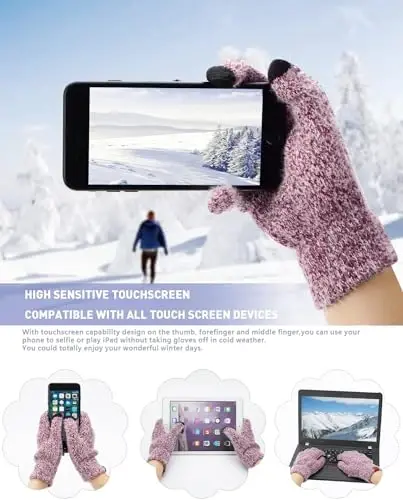 FZ FANTASTIC ZONE Women Winter Beanie Hat and Scarf Warm Touchscreen Gloves | Thick Thermal Driving Run Snow Ski Gloves for Cold Weather, Knit Beanies Hats Fleece Long Scarves Skull Caps Gifts for Women - 3
