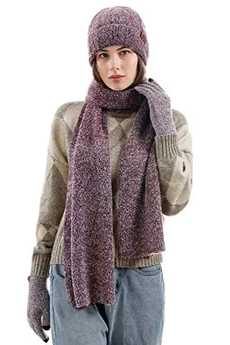 FZ FANTASTIC ZONE Women Winter Beanie Hat and Scarf Warm Touchscreen Gloves | Thick Thermal Driving Run Snow Ski Gloves for Cold Weather, Knit Beanies Hats Fleece Long Scarves Skull Caps Gifts for Women - 5