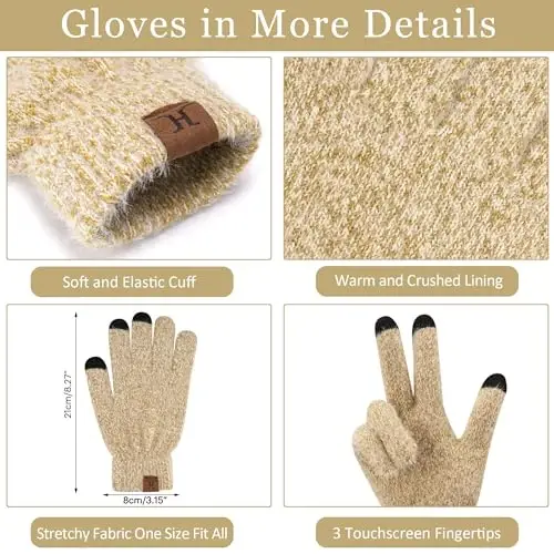 Womens Winter Warm Knit Beanie Hat Touchscreen Gloves Long Neck Scarf Set with Fleece Lined Skull Caps Gifts for Women - 3