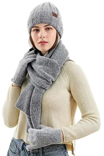 FZ FANTASTIC ZONE Women Winter Beanie Hat and Scarf Warm Touchscreen Gloves | Thick Thermal Driving Run Snow Ski Gloves for Cold Weather, Knit Beanies Hats Fleece Long Scarves Skull Caps Gifts for Women - 5